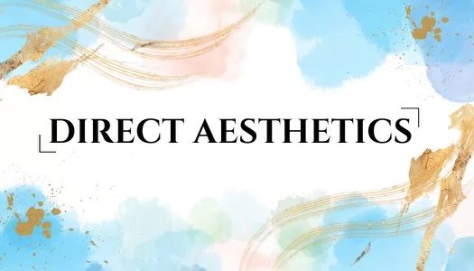 Direct Aesthetics logo on watercolor background