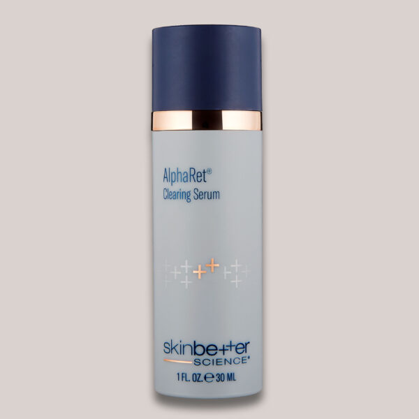 A high-resolution image of the AlphaRet Clearing Serum, 30 ml, featuring a custom-designed background and lighting that showcases the serum's packaging, designed to clear blemishes and improve skin clarity through its advanced formulation.