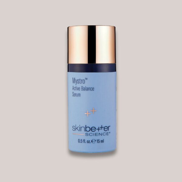 A high-resolution image of the Mystro Active Balance Serum, 15 ml, travel size, highlighting the product’s sleek packaging and its advanced formula for balancing and rejuvenating the skin, designed to promote long-term skin health.