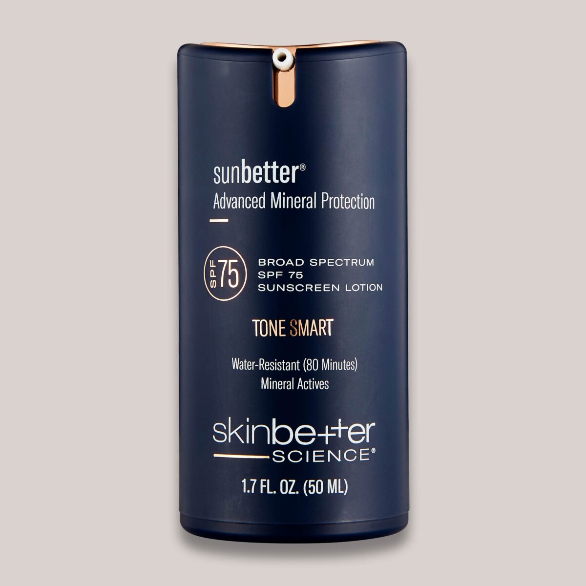 A high-resolution image of the sunbetter TONE SMART SPF 75 Sunscreen Lotion, 50 ml, showcasing its tone-adapting formula that provides SPF 75 protection while evening out skin tone for a smooth, flawless complexion.