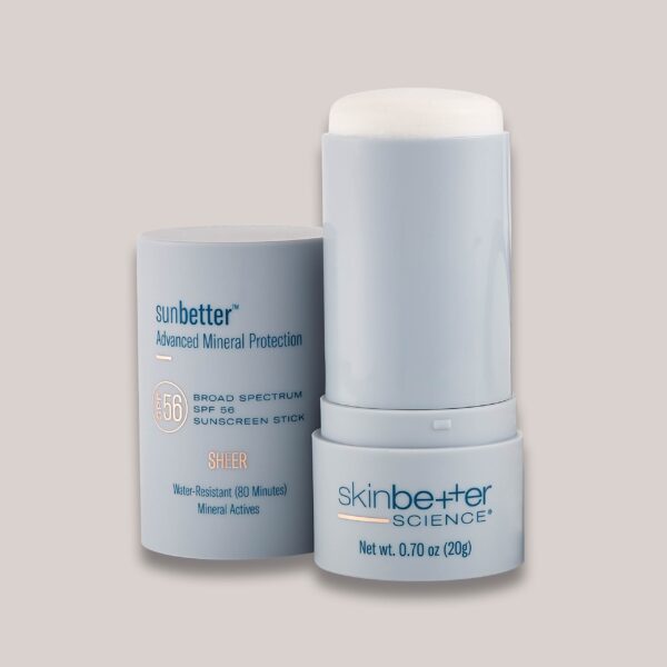 A high-resolution image of the sunbetter SHEER SPF 56 Sunscreen Stick, showcasing the sleek and portable design, along with its advanced broad-spectrum sun protection formula. This sunscreen stick provides a sheer, lightweight application for all-day protection from harmful UV rays.