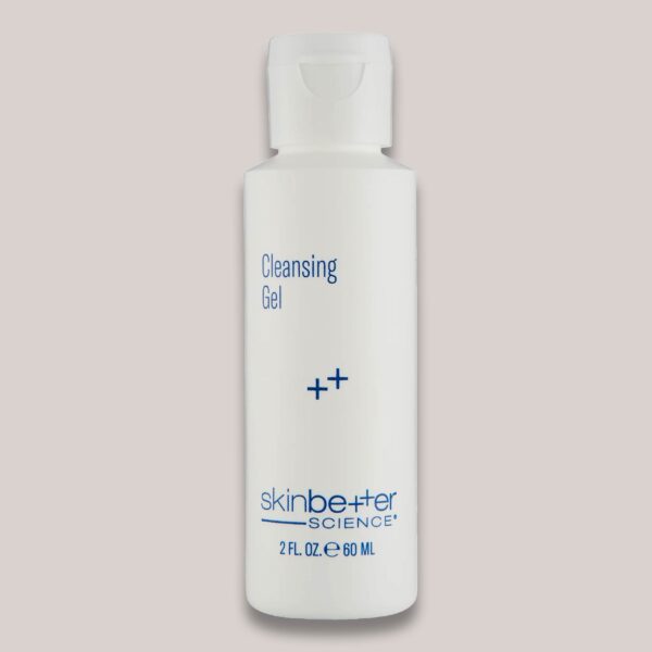 A high-resolution image of the SkinBetter Cleansing Gel, 2 fl oz, travel-size, showcasing its sleek and modern packaging design while highlighting its gentle yet effective formula for removing impurities and cleansing the skin.