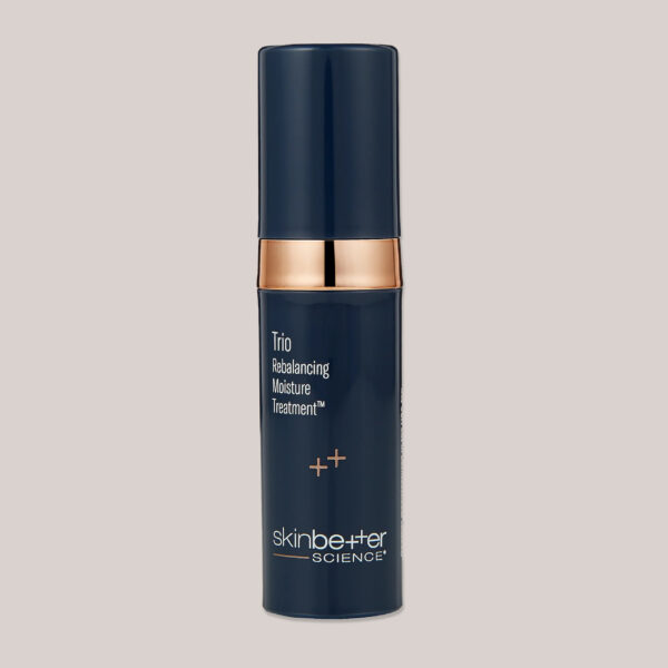 A high-resolution image of the Trio Rebalancing Moisture Treatment, 5 ml, Trial Size, highlighting its sleek packaging and advanced hydrating formula designed to balance moisture levels, improve skin texture, and provide long-lasting hydration for a healthier complexion.