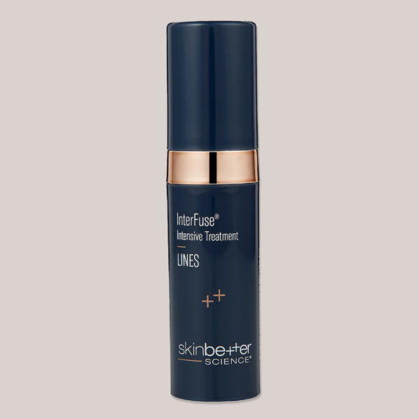 A high-resolution image of the InterFuse Intensive Treatment LINES, Travel Size (5 ml) showcasing the product’s compact packaging and its powerful anti-aging formula designed to smooth out deep lines and wrinkles while firming the skin, ideal for travel-friendly use.