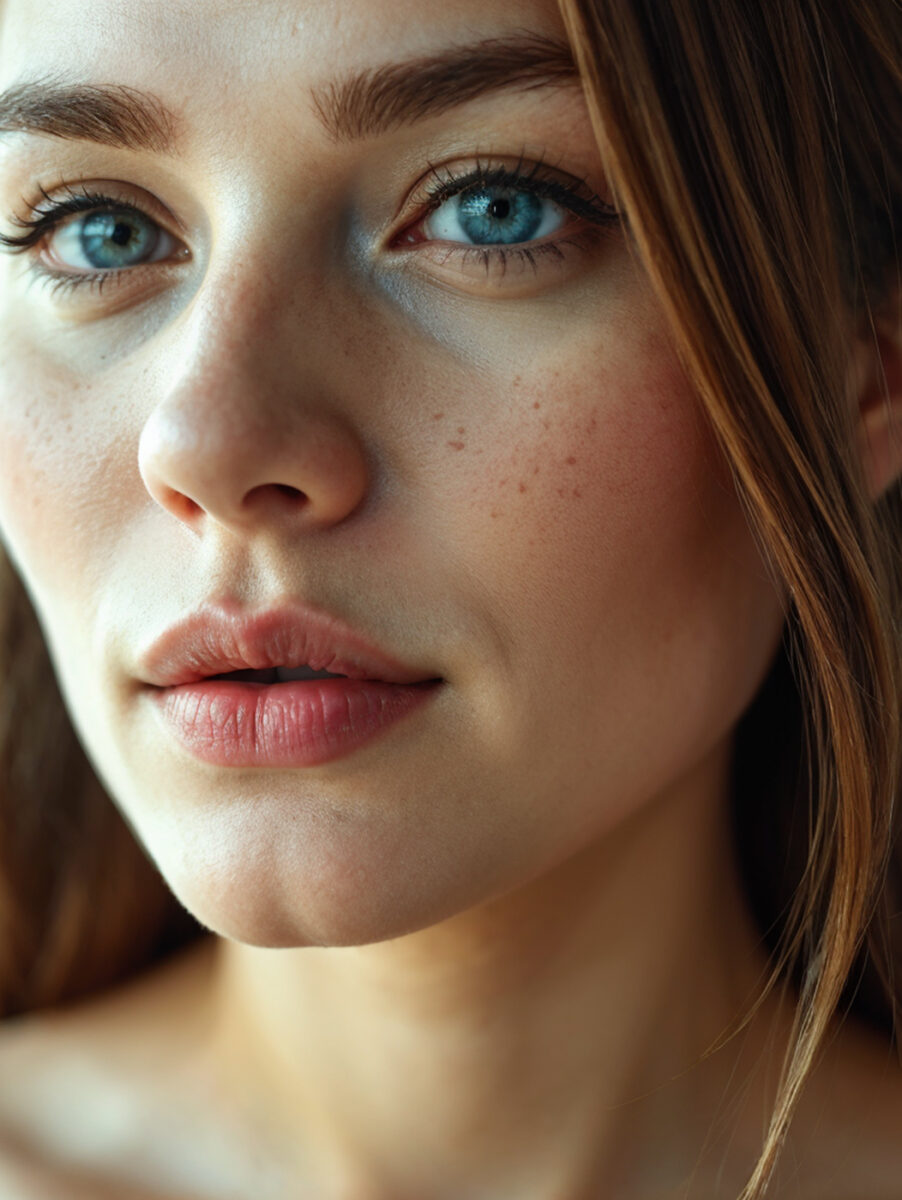 Female model close up of face and healthy skin